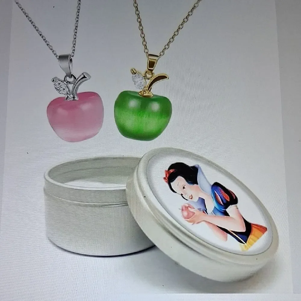 925 Pink and Green Apple Necklaces with Snow White Tin New